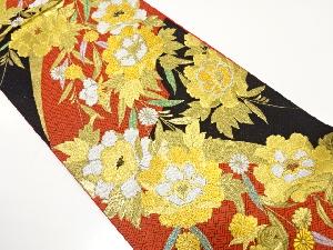 牡丹に枝垂れ花模様織り出し　振袖用袋帯